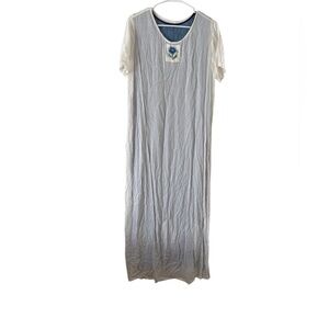 Elegant White Maxi Dress with Blue Detail